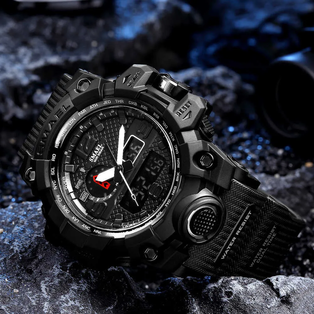Smael marka luksusowe zegarki sportowe wojskowe mężczyźni kwarcowo LED Digital Watch Man Waterproof Waterproof Dual Display WristWatches x062282t