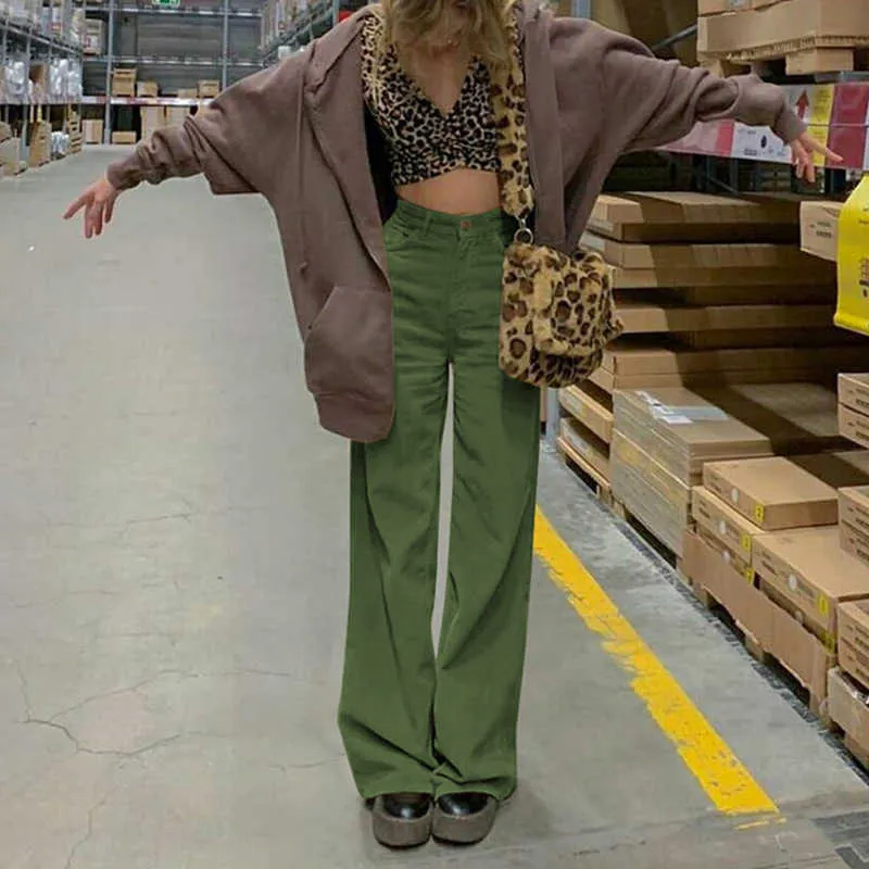 Vintage Oversized Corduroy Baggy Pants Ladies Fall High-Waist Wide Leg Straight Trousers Women 90s Elastic Casual Bottoms Mujer 210925