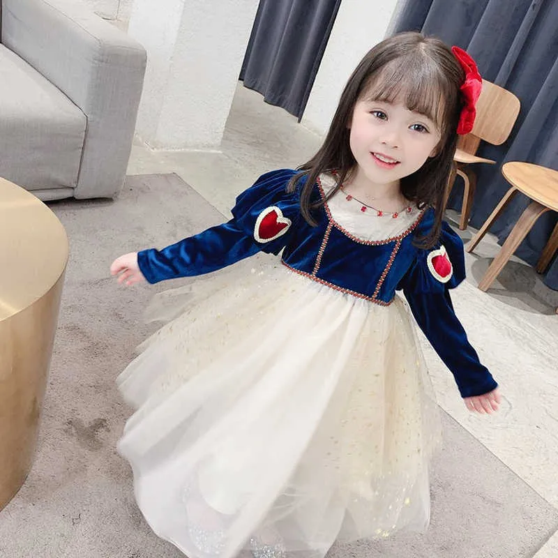 Meninas vestido ouro veludo amor princesa vestidos para o ano outono crianças trajes inverno de manga longa natal 210625