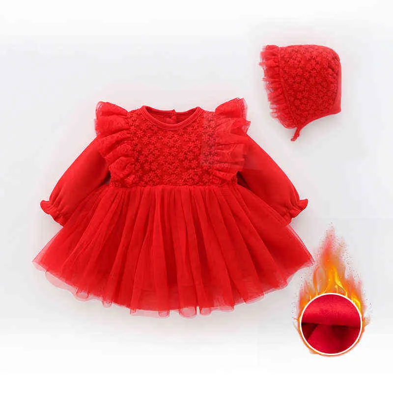Winter Warm Princess Newborn Baby Girl Dress Lace Flowers Ball Gown Party Wedding Dresses Clothes G1129