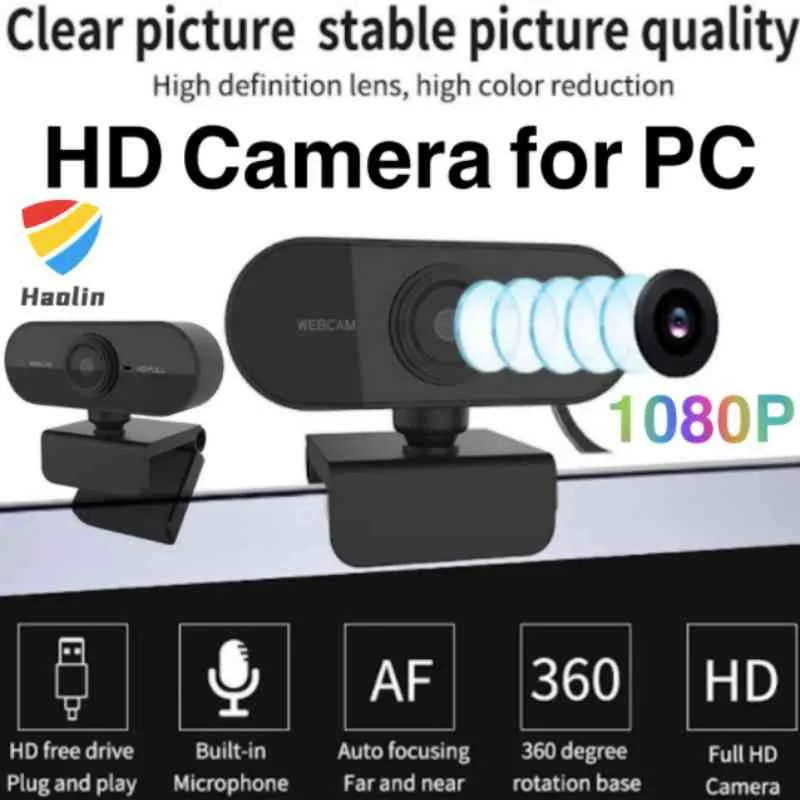 Webcam Computerkamera 1080p HD Autofokus Integriertes Mikrofon Laufwerk Freie Basis 360° drehbar