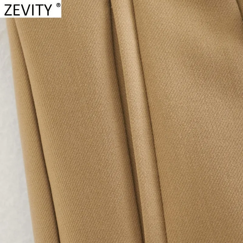 Zevity Nouvelles Femmes Vintage Double Boutonnage Solide Casual Slim Shorts Jupes Dames Side Zipper Chic Shorts Pantalone Cortos 210306