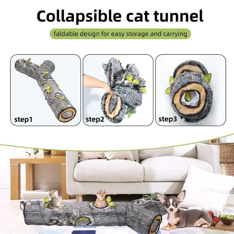 Grote inklapbare kat tunnel kat speelgoed spelen tunnel duurzame polyester boom patroon Hideaway crinkle tunnel voor klein huisdier 210929