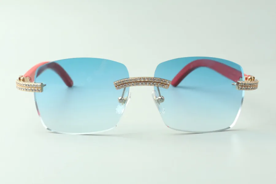 Direct s double row diamond sunglasses 3524025 with red wooden temples designer glasses size 18-135 mm318d