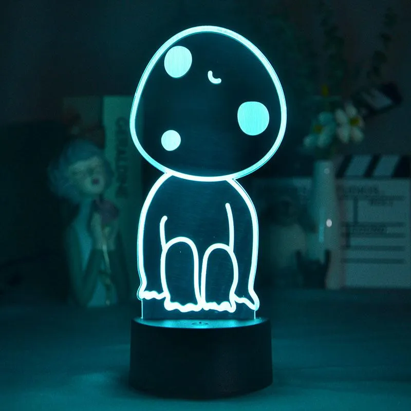 Luzes noturnas Anime Princesa Mononoke Hime Figura Kodama 3D Lâmpadas LED NEON GORES ALIMENTADAS RGB Bedroom Cordeira Mesa Decoration245U