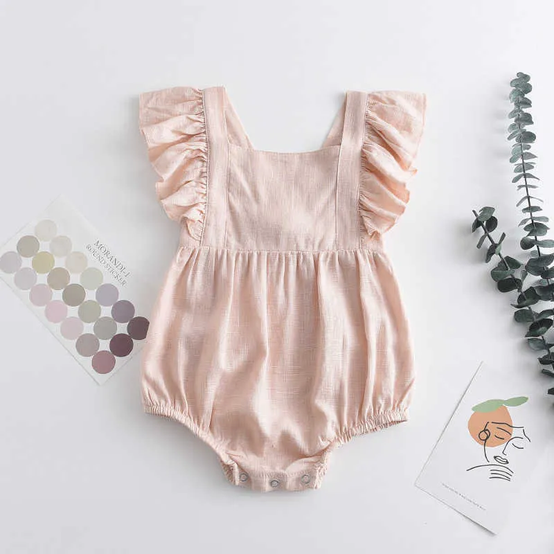 Bear Leader Summer Baby Girls Rompers Ruffles Prinsessan Baby Kläder Bebe Bödd Baby Kläder Spädbarn Oavsett kläder Outfit 210708