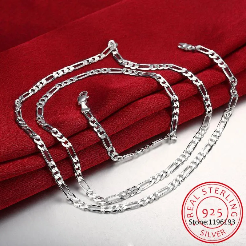 Доступно 8 размеров, настоящее серебро 925 пробы, 4 мм, ожерелье-цепочка Фигаро, женское, мужское, детское, 40, 45, 50, 60, 75 см, ювелирные изделия Kolye Collares261Z