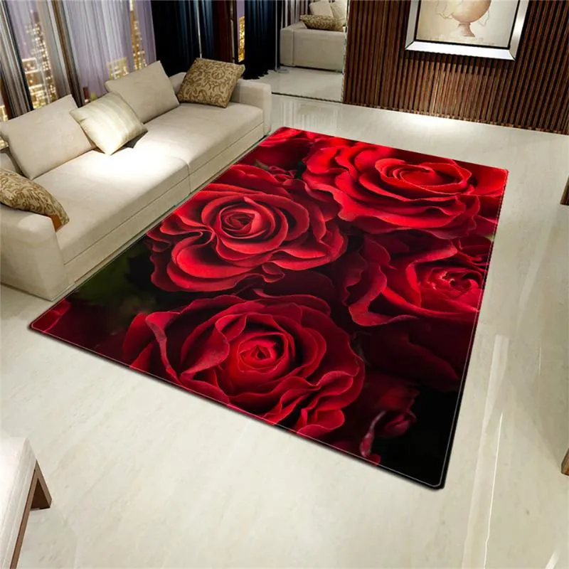 Dywany 2021 Rose dywan 3D mata do salonu kwiat dywan w łazienka przeciwpoślizgowa wchłanianie w kuchni wystrój domu portier