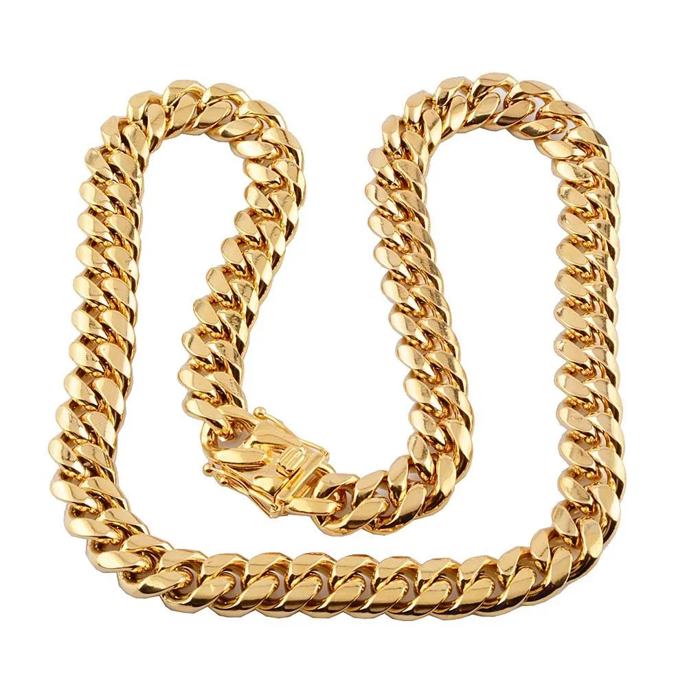 8mm 10mm 12mm 14mm 16mm rostfritt stål smycken 18K Guldpläterad högpolerad Miami Cuban Link Necklace Punk Curb Chain272i