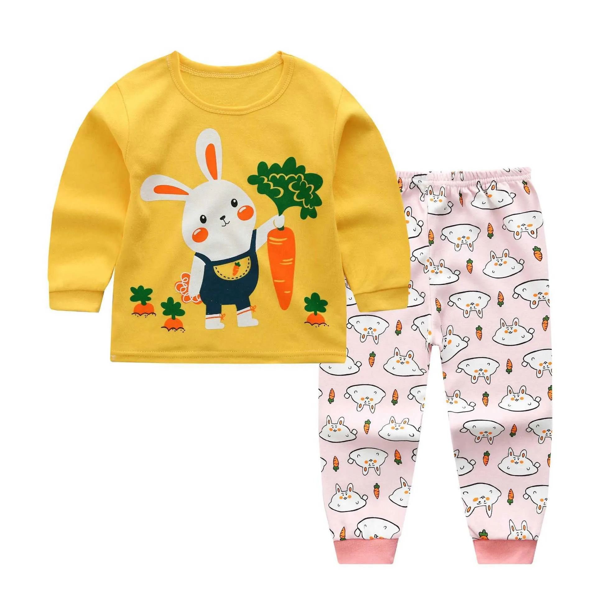 Unisex Nachtwäsche Anzüge Baumwolle Volle Kinderkleidung T-Shirts Hosen 2-teiliges Set Frühling Herbst Cartoon Kinder Junge Mädchen Pyjamas 210915