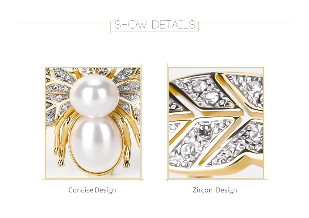 Broszka varole dla kobiet w kształcie pszczół z dużą perłową kryształową kryształową rytonem unikalne 18 -karatowe złote broszki 6746655