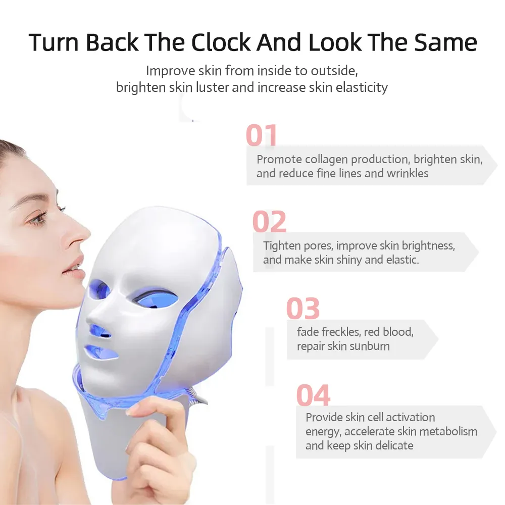 LED gezichtsmasker 7 kleuren licht potherapie gezichtsmasker met nek anti acne bleken rood lichttherapie masker huid schoonheidsbehandeling2479446