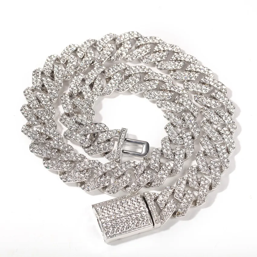 Mrożona w Miami Cuban Link Sain Gold Silver Men Hip Hop Naszyjnik 16 cali 18 cali 22 cali 24 cali 18mm240J