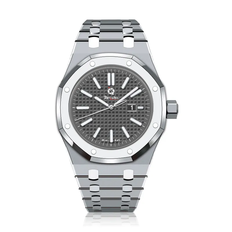 Men's Luxury Automical Watch 15202 Requin Royal Blackステンレス鋼ケース3ハンドカレンダーグリッドダイヤル折りたたみclas239c