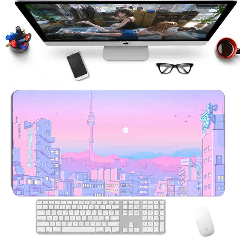 Japan anime purple Game Mat Cute Mouse Keyboard Locking Edge Otaku Computer Desk Pad Learning Office Gaming