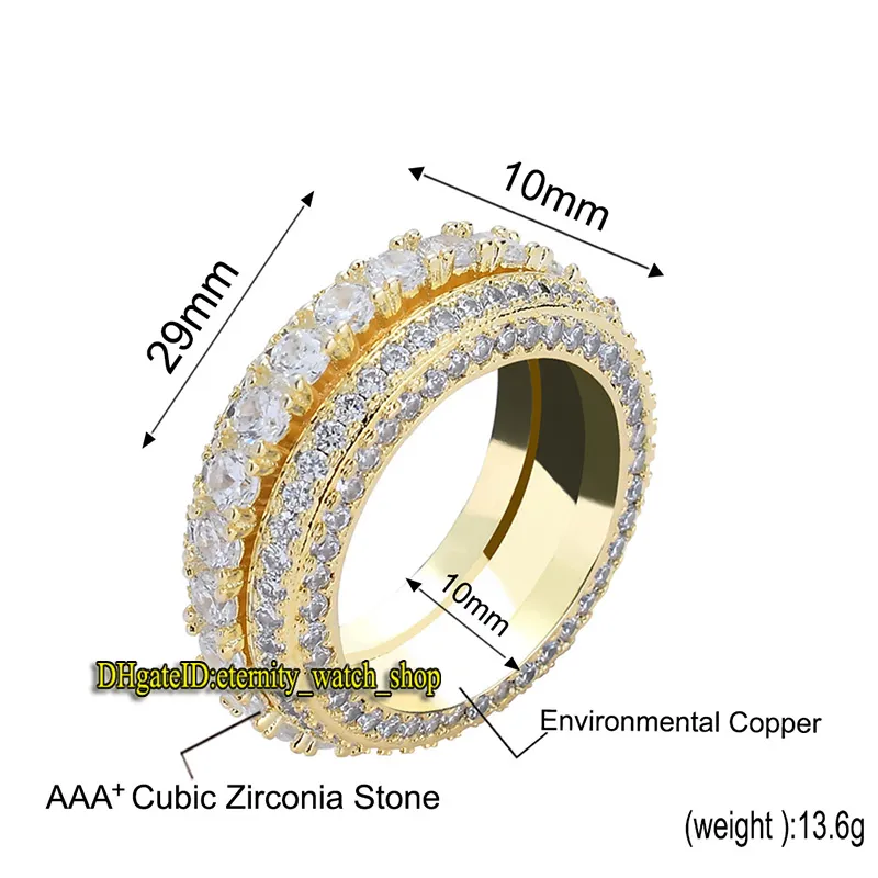 Eternity Anello girevole intarsiato con diamanti CZ a cinque file in stile europeo e americano pieno di diamanti Anello da uomo Hip Hop Hipster Rota237A