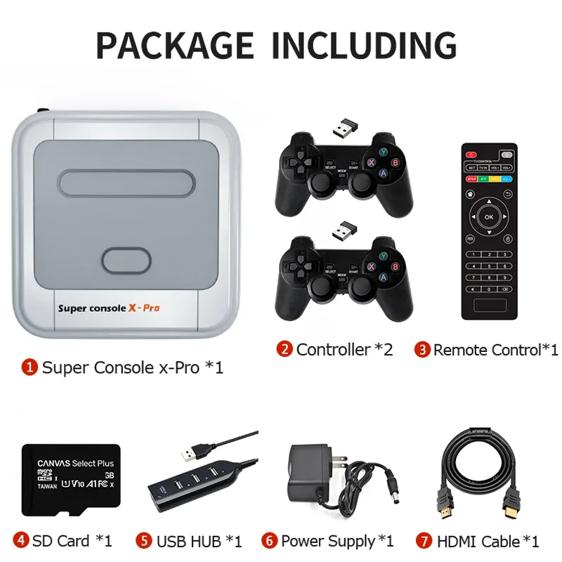 الرجعية WIFI Super Console X Pro 4K HD TV TV لوحات التحكم ل PS1 / PSP / N64 / مع 40000+ ألعاب مع تحكم لعبة لاسلكية