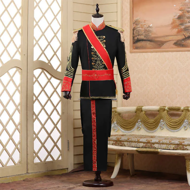Män militär uniform passar palats prins kostym marshal soldat ära vakt klänning scen kostymer musik sångare värd svart vit x0909
