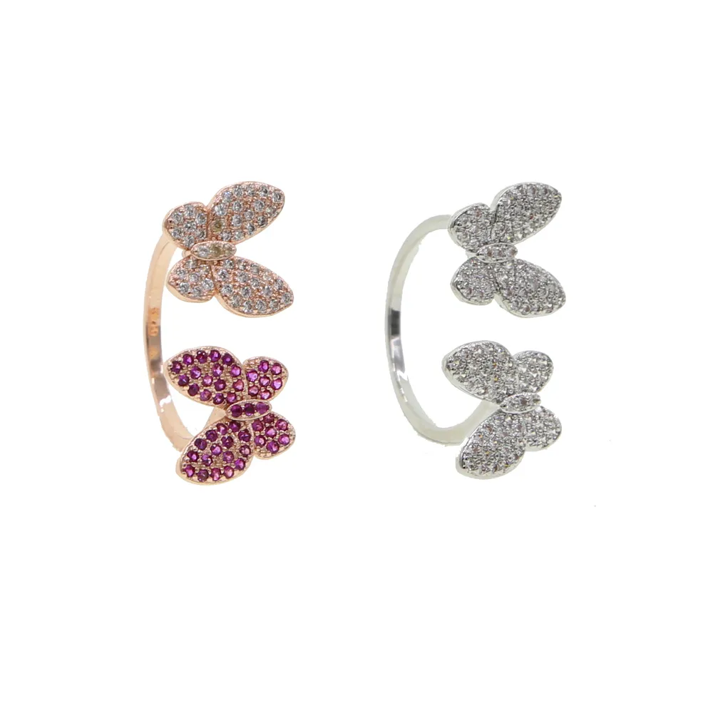 2021 Hoogwaardige zomer delicate schattige mooie Double Butterfly Animal Ring For Women Girl Fashion Open aanpassen Maat feestje Juweel7346485