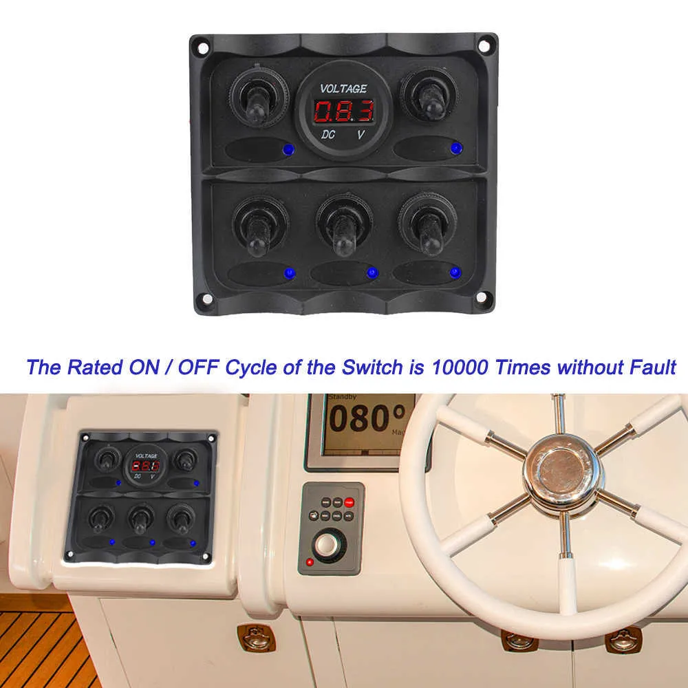 Auto Marine LED Rocker Switch Panel Circuit Breaker 5 Gang DC 12v Wasserdicht Voltmeter/Zigarettenanzünder Stecker