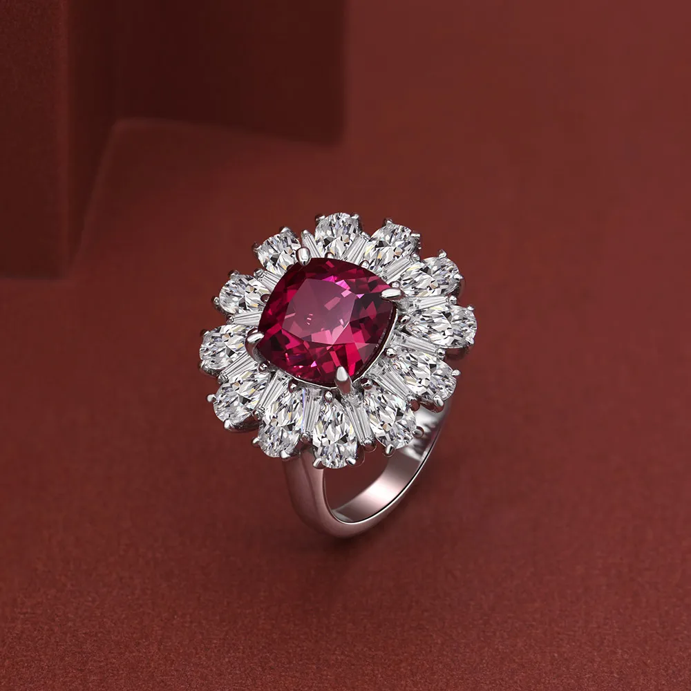 2021 Vintage Real 925 Srebrny Pierścień Pierścień Square Cut 99 mm Ruby Flower Design Luxury Women039S Anniversary Fashion Jewelry5483579