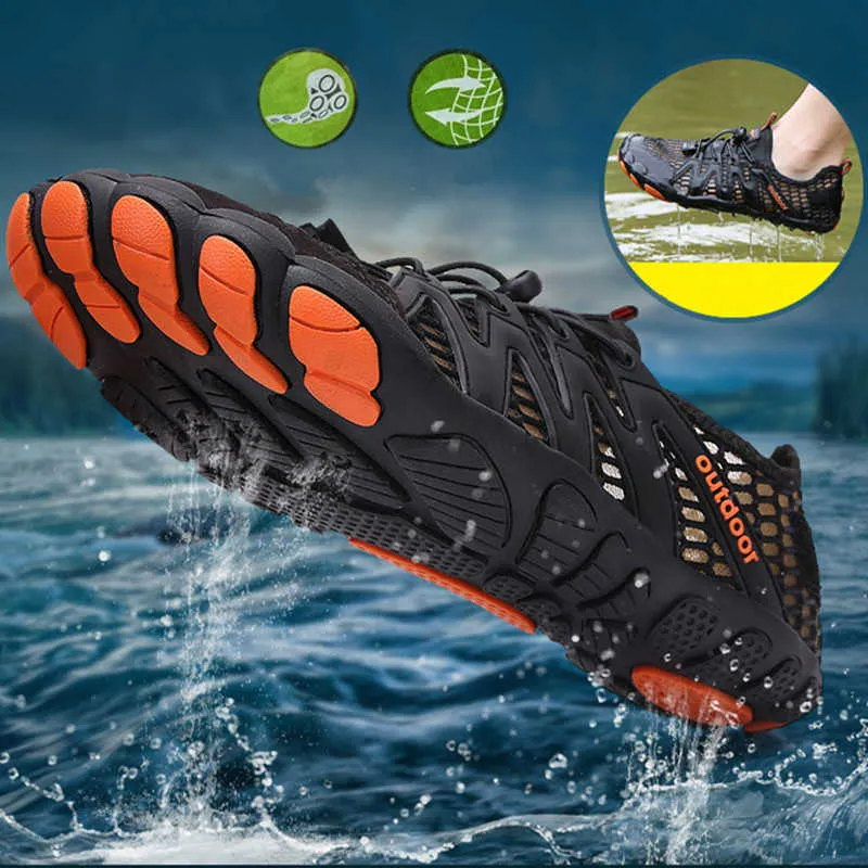 Unisex Swimming Water Shoes Andas Dykning Swimming Beach Wading Aqua Shoes Nonslip River Sea Dykning Sneakers Upstream Skor Y0714