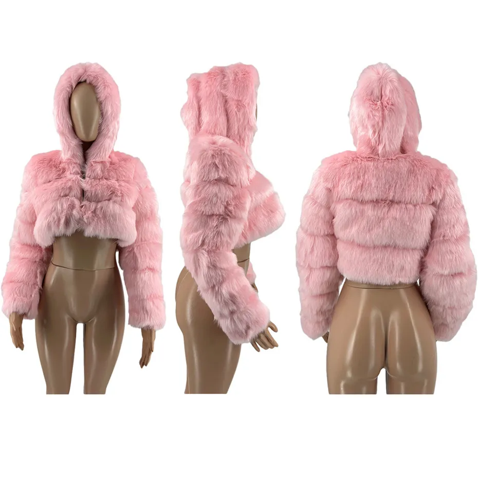 Kvinnor Fur Coat Vinter Varm Hooded Short Faux Fox Fur Fashion Solid Patchwork Kvinna Ny Långärmad K8030