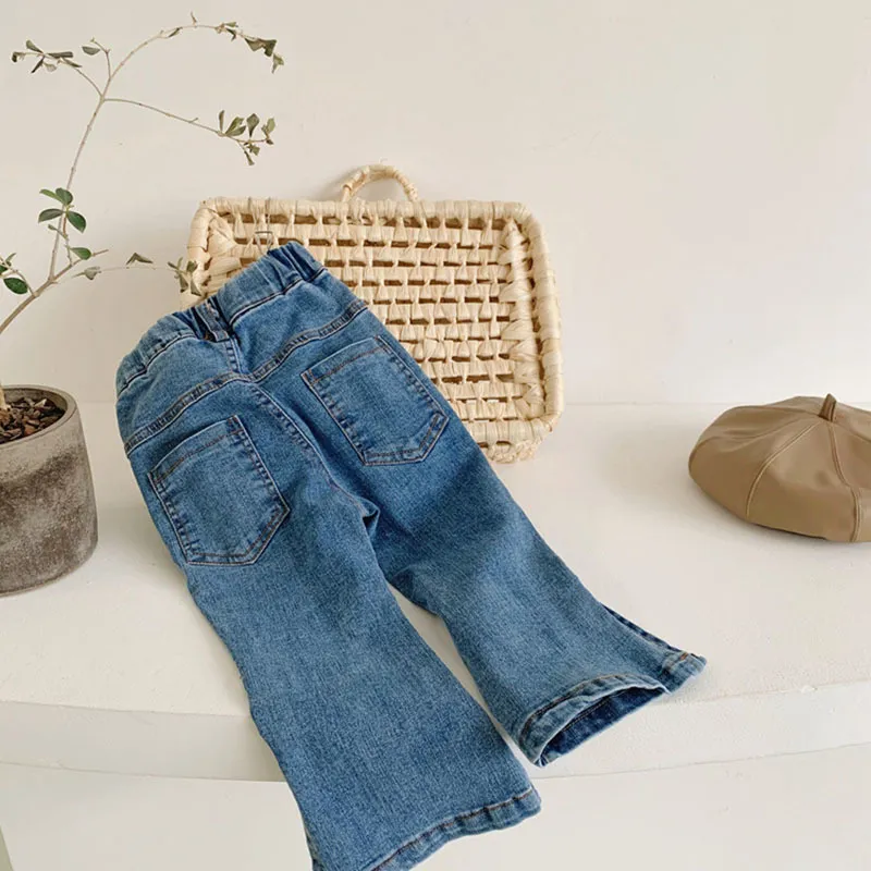 Milancel 2021 Spring News Enfants Jeans Filles Denim Pantalon Boot Couper Couleur Solid Couleur Jeans occasionnels 210317