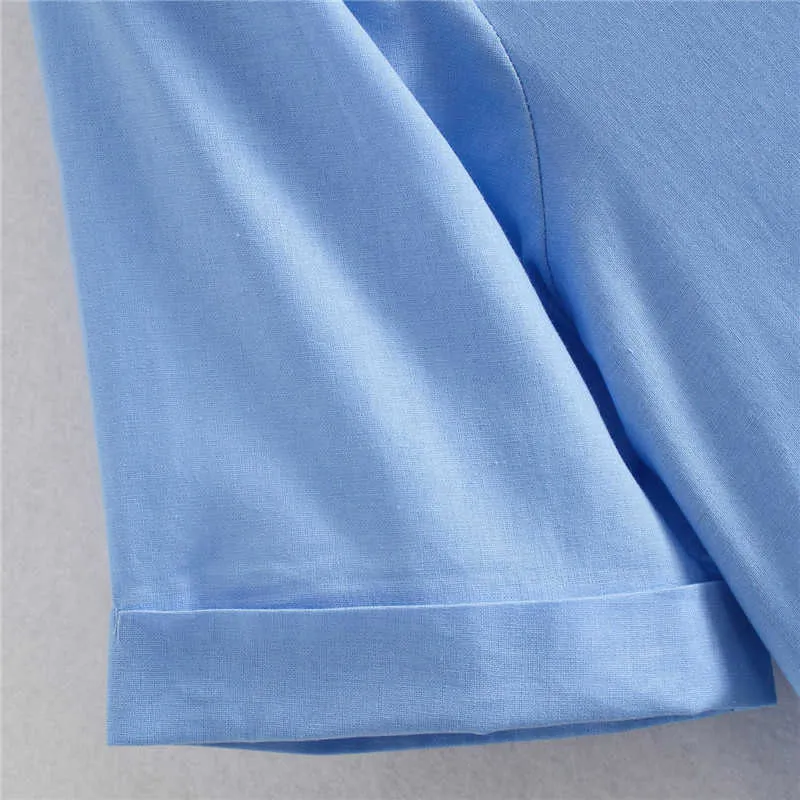 Dames Blue Tiered Geplooid Shirt Jurken ZA Vintage Korte Mouw Losse Zomer Jurk Vrouw Chic Front Button Midi Dress 210602