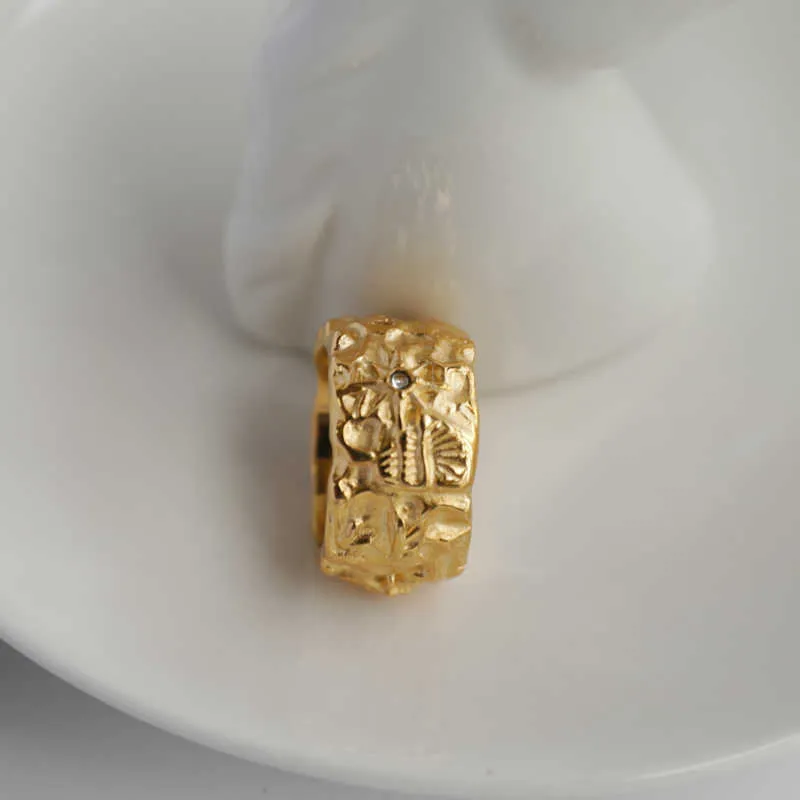 Joolim High End 18k Gold Pvd Chunky Crystal Star Pierścienie Szorstki Baza Ze Stali Nierdzewnej Pierścień dla kobiet X0715