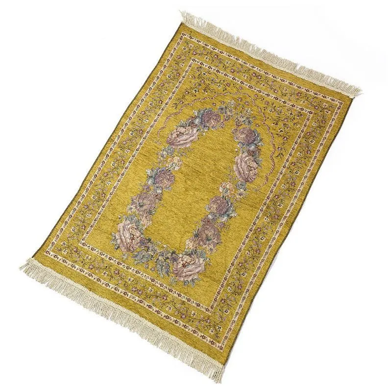 70x110 cm Turco Islâmico Islâmico Oração Tapetes Mat Vintage Colorido Floral Ramadã Eid Presentes Decoração Tapete com Borlas Trim 210301