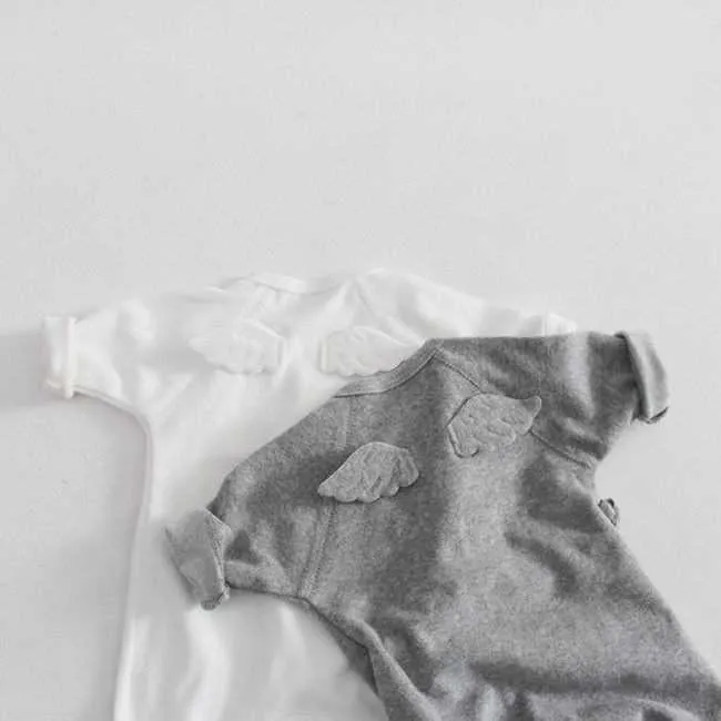 Baby flicka romper europa barn pyjamas bomull bandage ängel vingar fritid kläder födda baby kläder jumpsuit toddler 210701