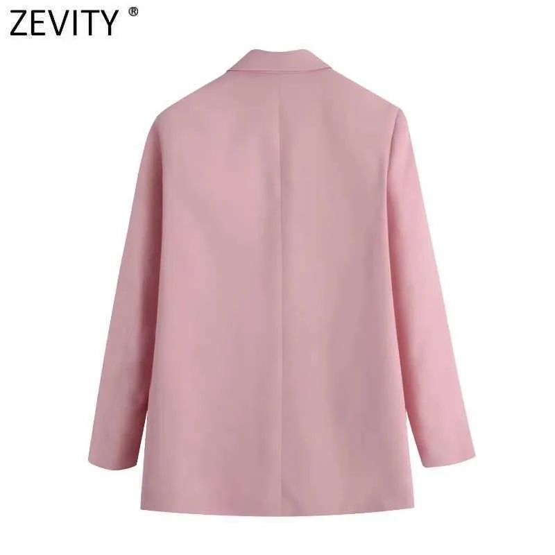 Zevity Women Elegant Double Breasted Casual Pink Blazer Coat Vintage Long Sleeve Suits Female Outerwear Chic Business Tops CT701 210927