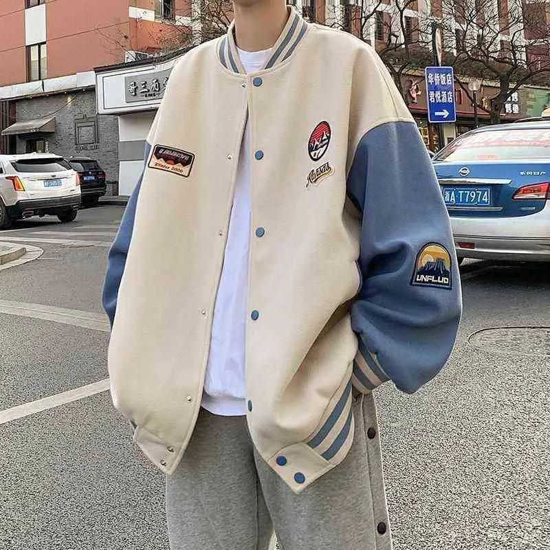 Giacca Bomber oversize Cappotto da uomo Coreano Modo di Modo Molla Hip-Hop Allentato BF Sport Preppy Style Casual Baseball Uniform 211217