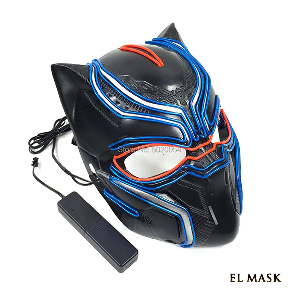 Accessori costumi Puntelli decorativi travestimenti Pantera nera Cosplay Neon Light Up EL Wire Mask Maschera luminosa supereroi Maschera LED