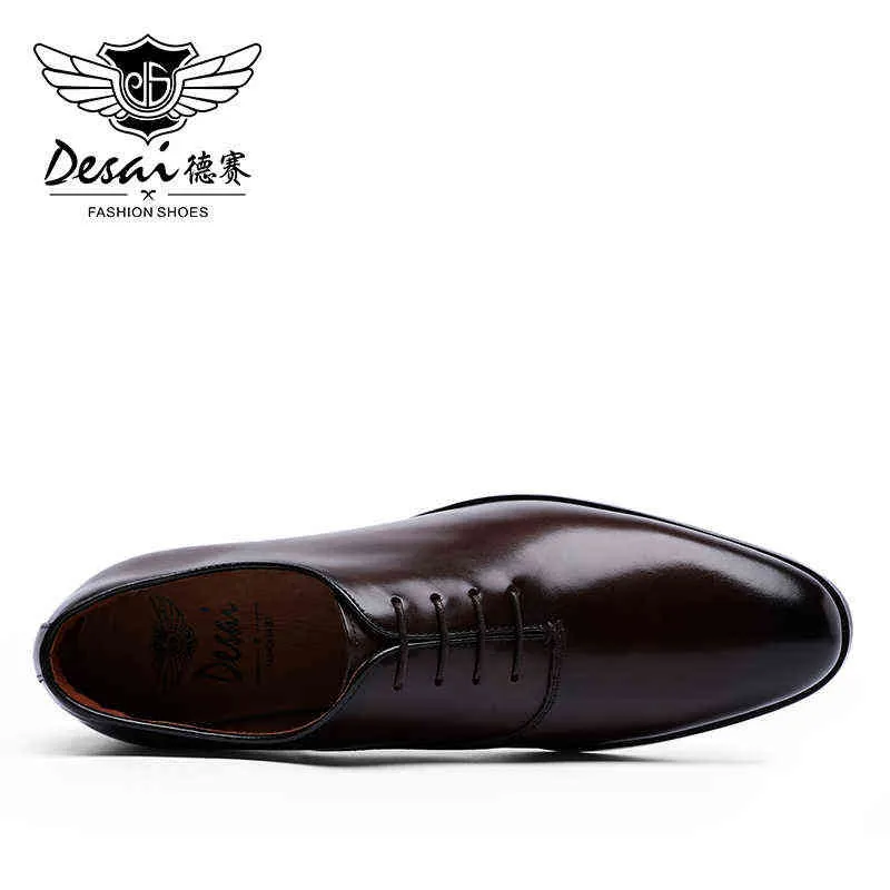 Dress Shoes DESAI Oxford Mens Formal Business Lace-up Full Grain Leather Minimalist for Men 220223