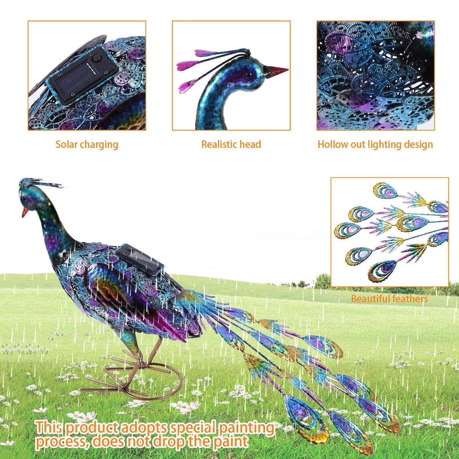 Solar Lights Peacock Statyes Garden Decoration Outdoor Lamp Hollow Figurine Path Lawn Metal Sculpture Tuin Decoratie Jardin H09272442