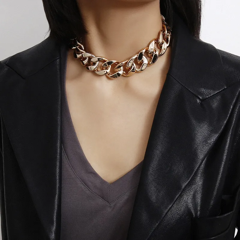 Gothic Punk Golden CCB Chain Choker Necklace for Women Vintage Cross Chain Charm Hip Hop Statement Necklace Jewelry Accessories Gi180K