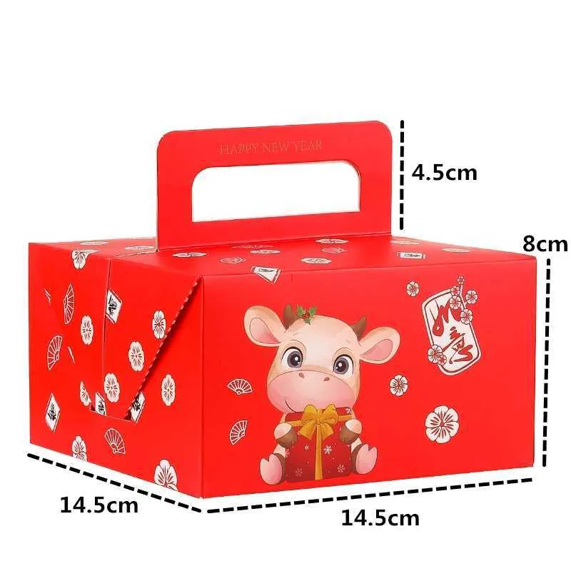 StoBag Chinese Happy Year Rot 14,5 x 14,5 x 8 cm Tragbare Geschenkboxen Deraction Favor Snack Backzubehör 210602