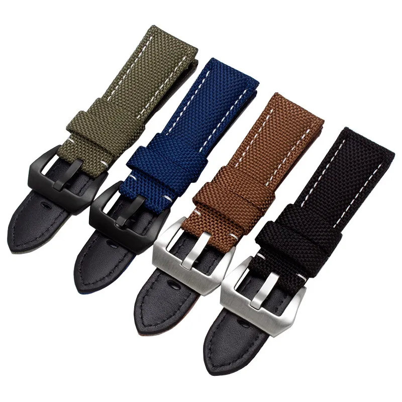 Whole Waterproof Nylon Leather Watch Band with Buckle Substitute Fashion Watches 44mm PAM Watch Strap 22 24 26mm2296