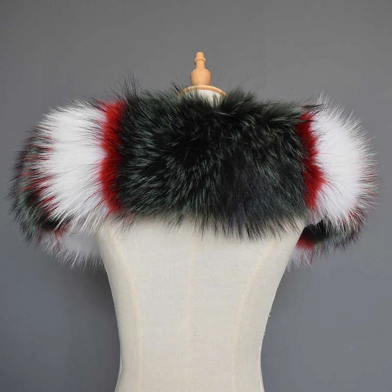 JKPストライプラクーン毛皮の女性スカーフリアルファーファーカラー冬暖かい自然動物革ショールとラップファッションコートファースカーフH0923