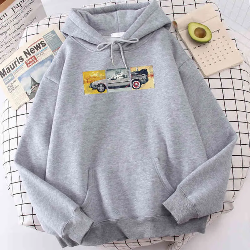 New Thick Fashion Tops Science Fiction Movie Back To The Future Prints Mens Hoodies Warm Casual Men'S Hoody Large Size Hooded H1218