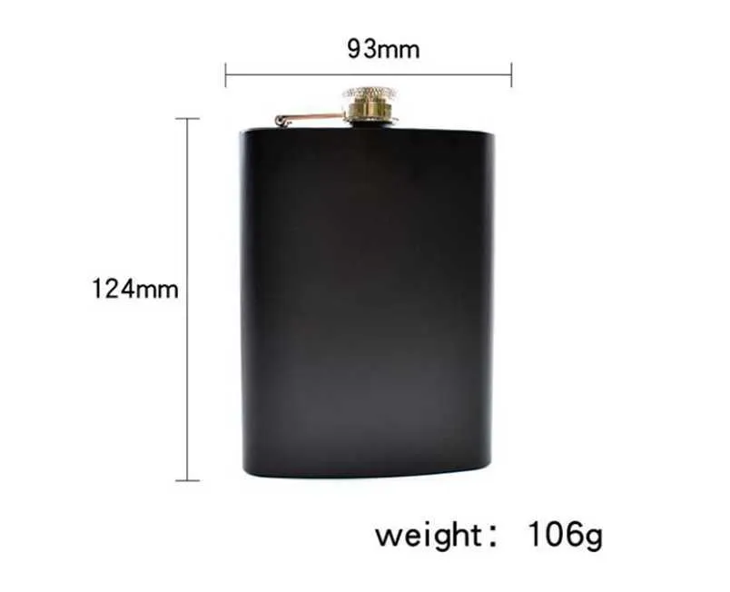 Matt Black 6OZ 8OZ Trunek Hip Flask Caps Caps Ze Stali Nierdzewnej Wine Garnek Rosyjski Portable Wino, Spawanie laserowe Spersonalizowane DHJ17