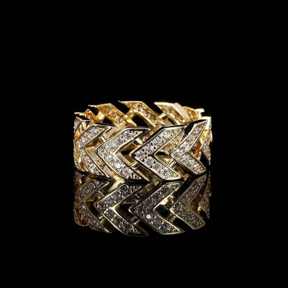 Unisex-Ring mit Pfeil-Design, glitzernder Zirkonia, Hip-Hop-Schmuck, vergoldet, Rhodium-Gold, Luxus-Schmuck für Männer und Frauen2655