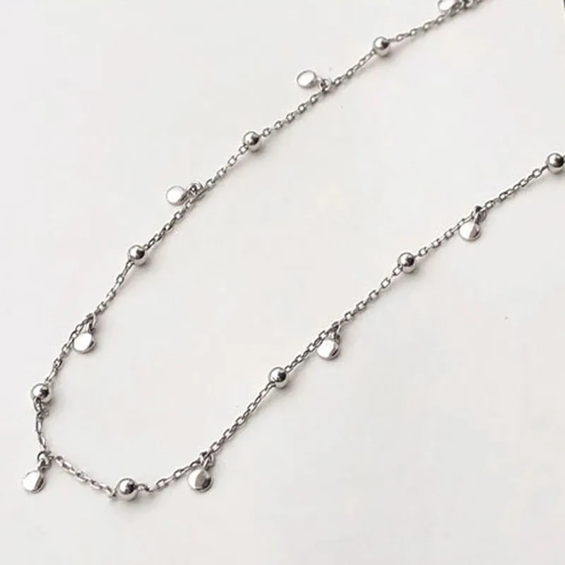 Colares de contas redondas de prata esterlina 925 com corrente de clavícula gargantilha para mulheres colar de festa atacado S-N695