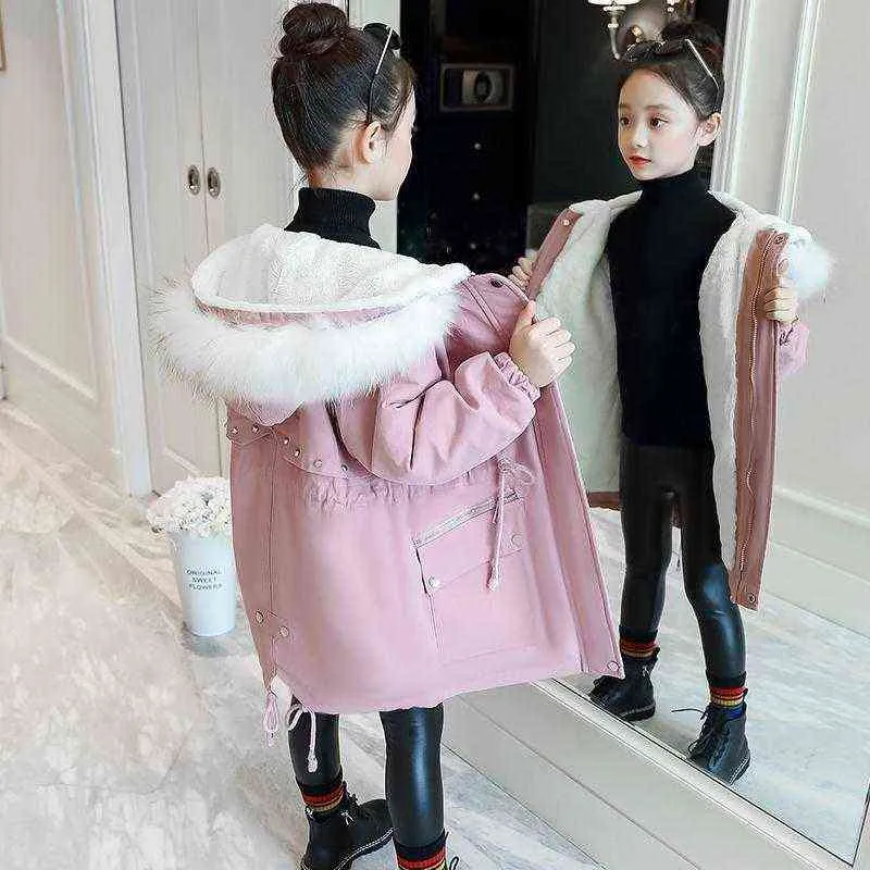 Hiver filles coton veste enfants mode Parker manteaux vêtements longueur épaissir Parka pardessus fausse fourrure vêtements d'extérieur enfants 211203