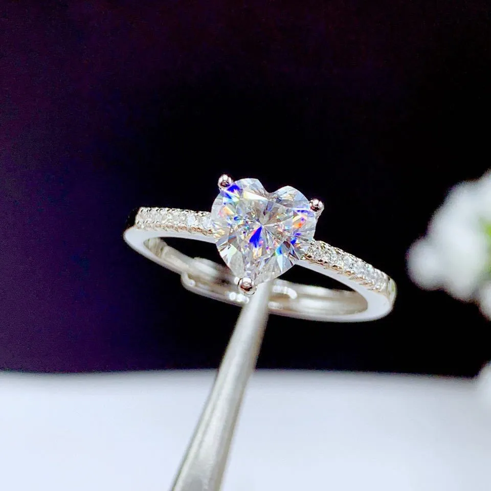 Luxury Heart Rings för Kvinnor S925 Silver Bröllop Förlovning Bridal Smycken Kubik Zirconia Stone Elegant Ring Tillbehör Söt