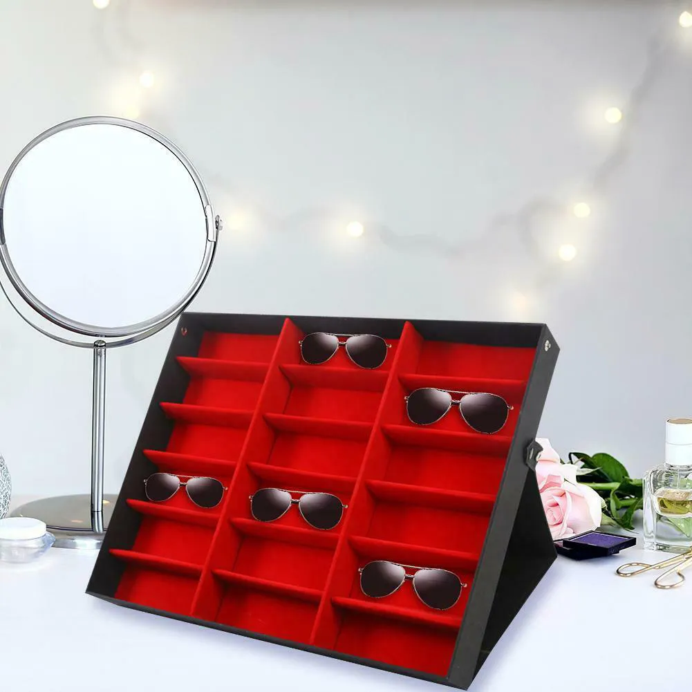 18 Grids Eyeglass Sunglasses Glasses Storage Display Box Holder Case Organizer JS22 210315248F