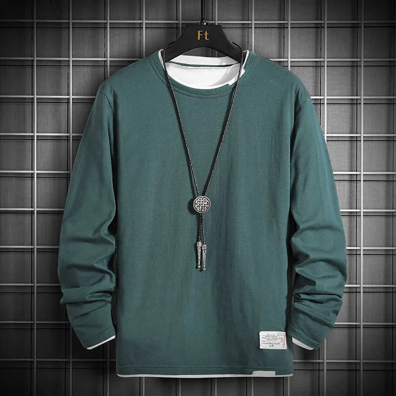 Heren Casual Sweatshirts Effen Hoodie Mannen Streetwear Nep Twee Stukken Multi Kleur O-hals Mode Harajuku Mannelijke Sweatshirt 211023