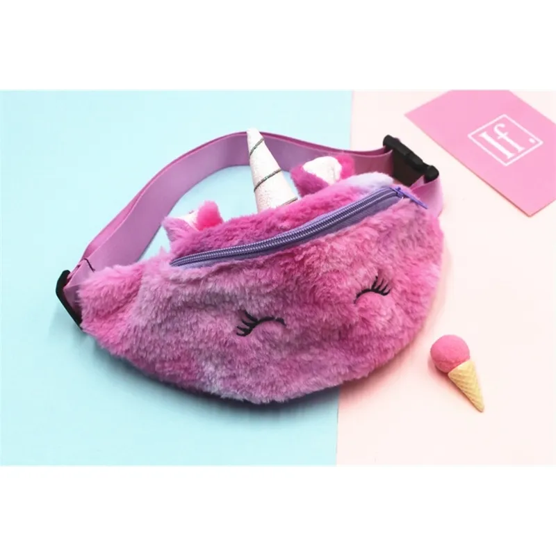 Marsupio in peluche bambini invernali unicorno Cartone animato unicorno Borsa a tracolla monospalla studentessa bella borsa sul petto